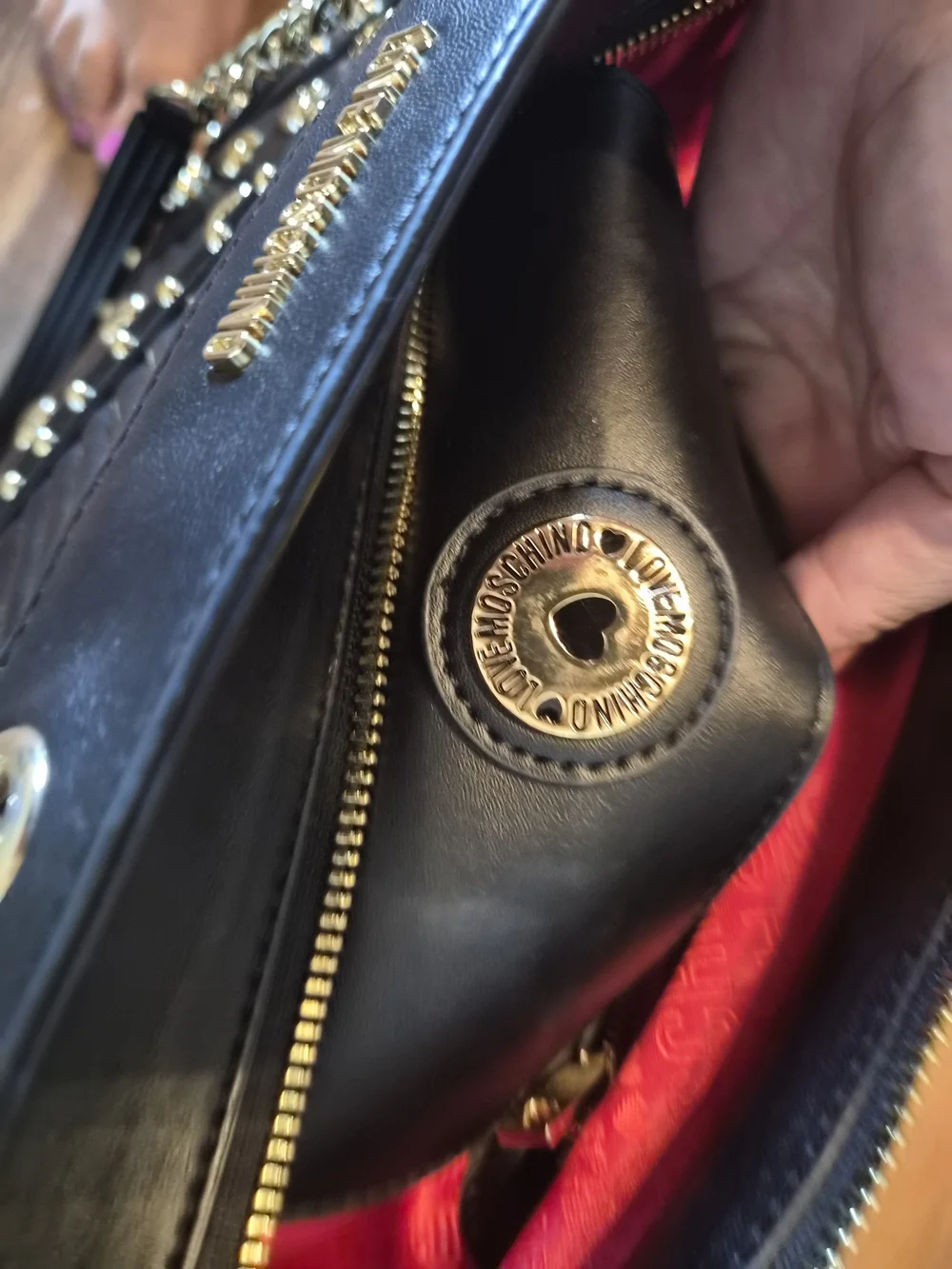 Love Moschino Black Studded Shoulder Tote with Chain Straps